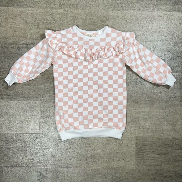 Jessica Simpson Pink & White Checkered Tunic Sweatshirt, 3/4 Sleeves, Girls 6 - Picture 7 of 8